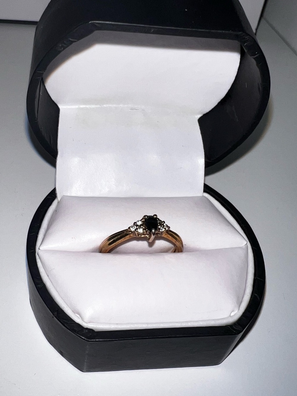 Gold Ring with Black Center Stone and Diamond Accents - Women Jewelry